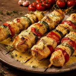 Brochettes de poulet marinées à la cancoillotte